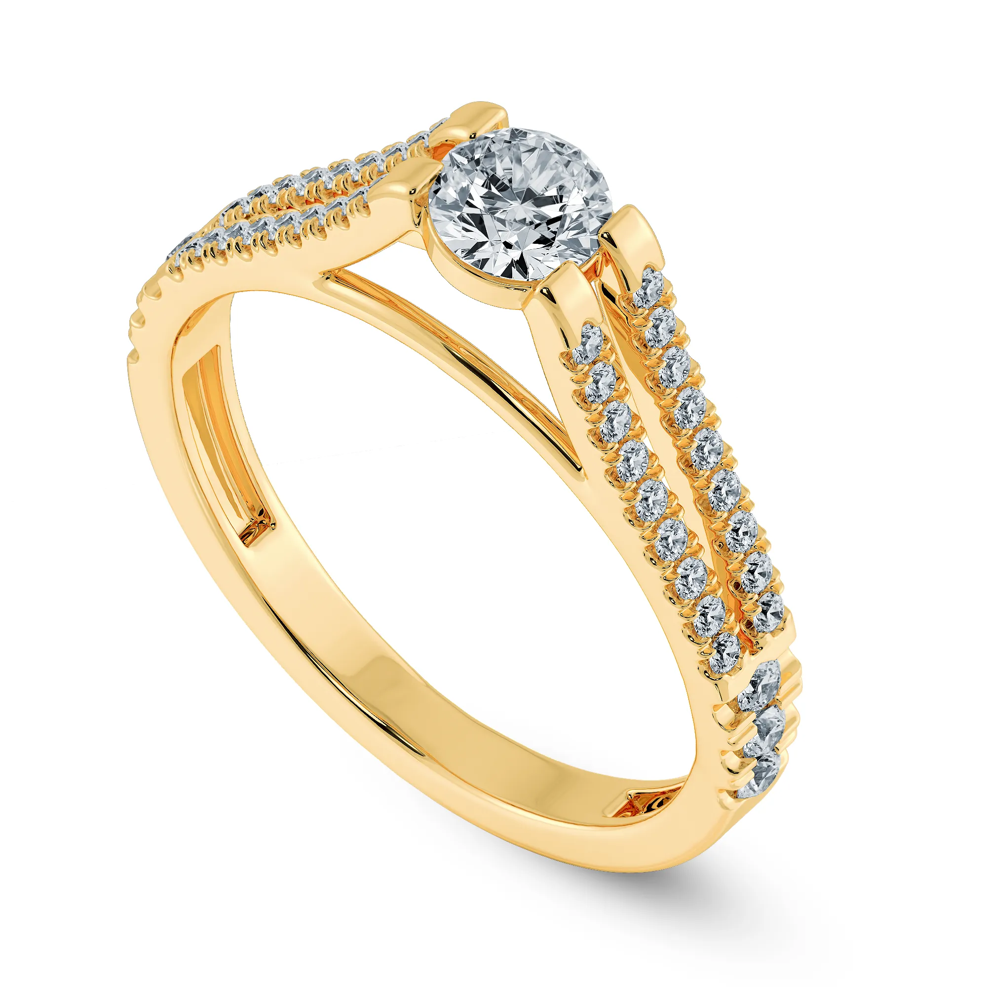 0.20cts. Solitaire Diamond Split Shank 18K Yellow Gold Solitaire Ring JL AU 1177Y-A