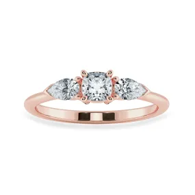0.50cts. Cushion Cut Solitaire with Pear Cut Diamond Accents 18K Rose Gold Ring JL AU 1203R-A