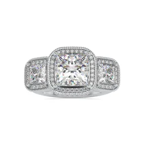 0.50cts. Princess Cut Solitaire Platinum Double Halo Engagement Ring JL PT 0038-A