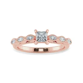 0.50cts. Princess Cut Solitaire with Marquise Diamond Accents 18K Rose Gold Ring JL AU 2012R-A