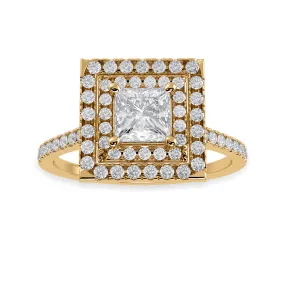 1-Carat Princess Cut Solitaire Double Halo Diamond Shank 18K Yellow Gold Ring JL AU 1301Y-C