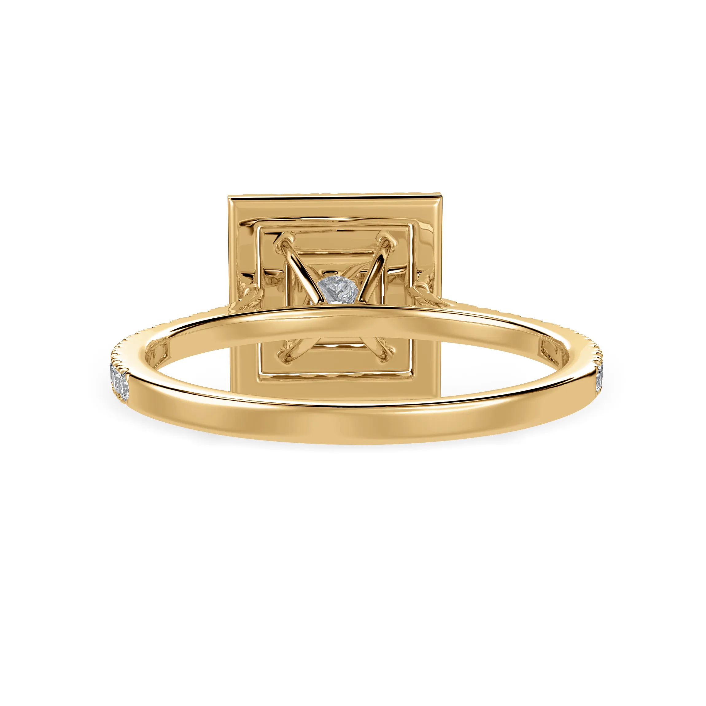 1-Carat Princess Cut Solitaire Double Halo Diamond Shank 18K Yellow Gold Ring JL AU 1301Y-C
