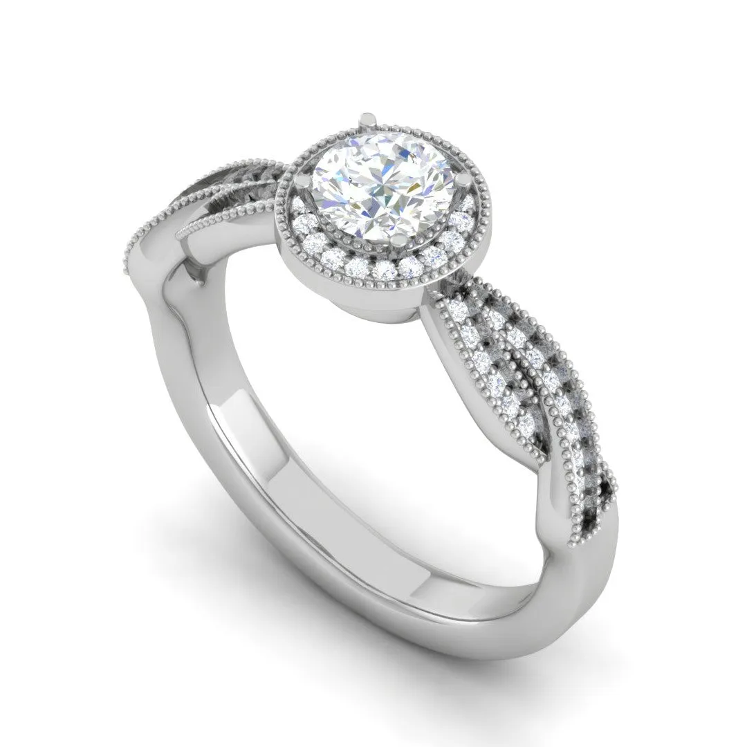 1-Carat Solitaire Halo Diamond Twisted Shank Platinum Ring for Women JL PT RV RD LG G 131-B