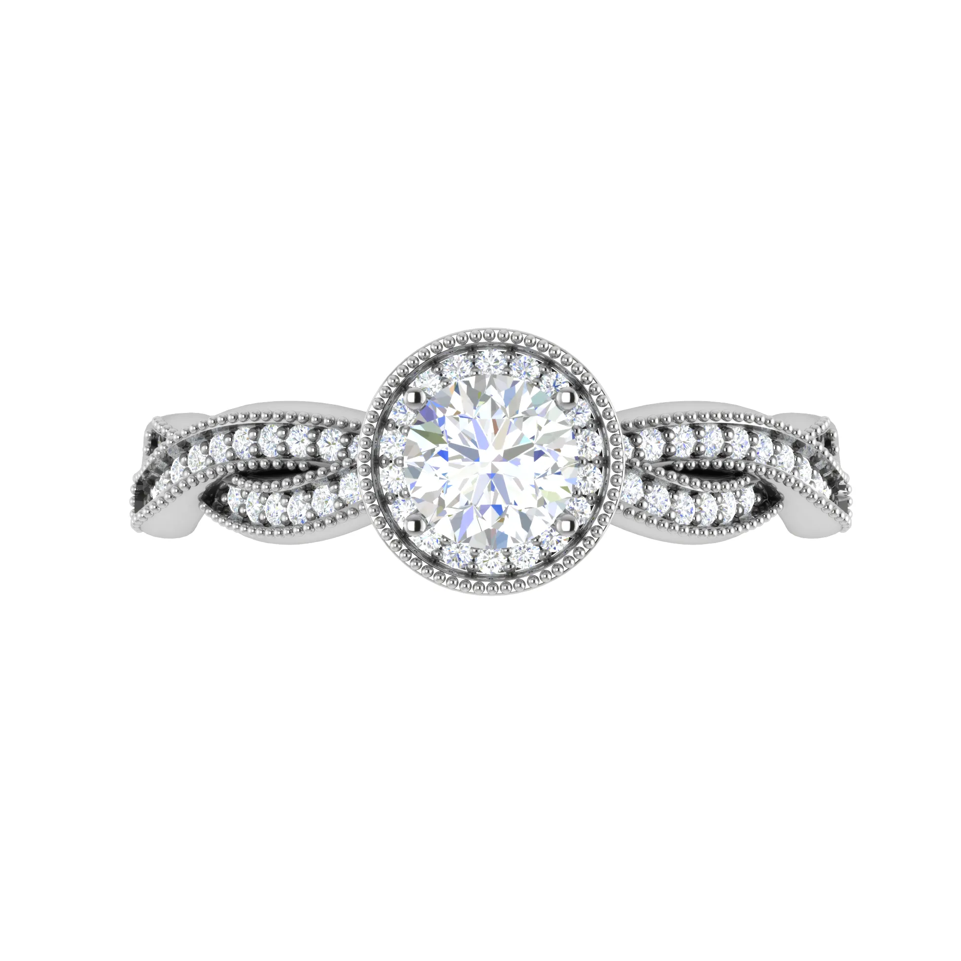1-Carat Solitaire Halo Diamond Twisted Shank Platinum Ring for Women JL PT RV RD LG G 131-B