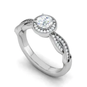 1-Carat Solitaire Halo Diamond Twisted Shank Platinum Ring for Women JL PT RV RD LG G 131-B
