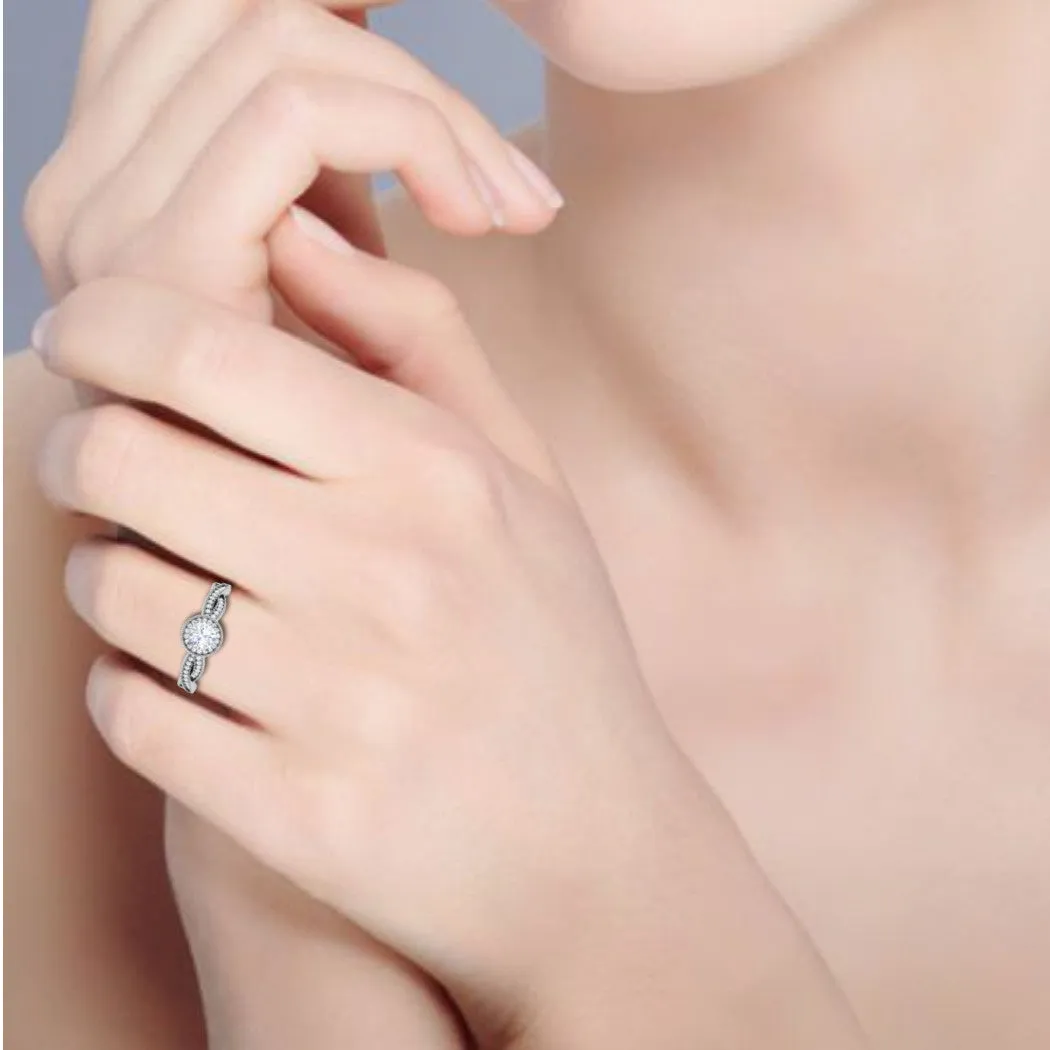 1-Carat Solitaire Halo Diamond Twisted Shank Platinum Ring for Women JL PT RV RD LG G 131-B