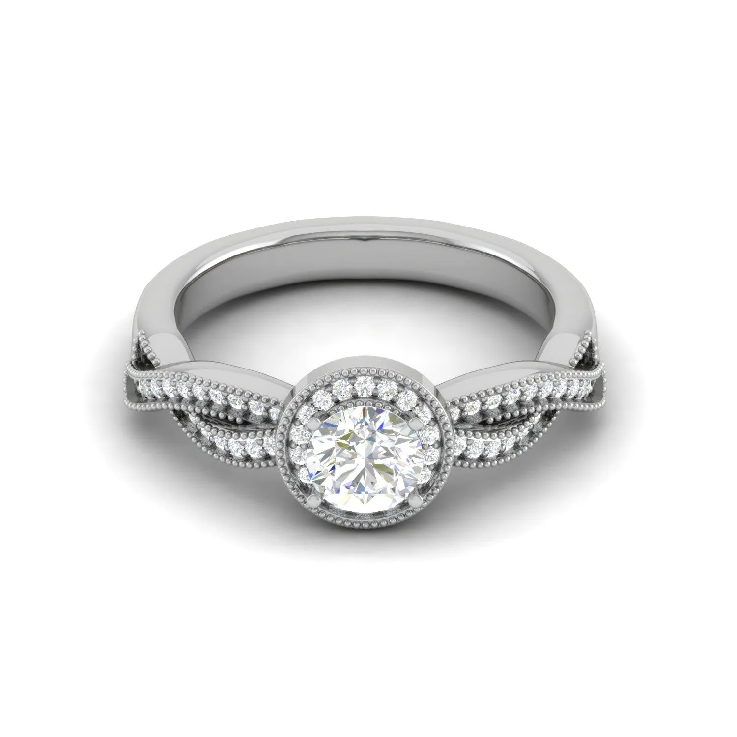 1-Carat Solitaire Halo Diamond Twisted Shank Platinum Ring for Women JL PT RV RD LG G 131-B