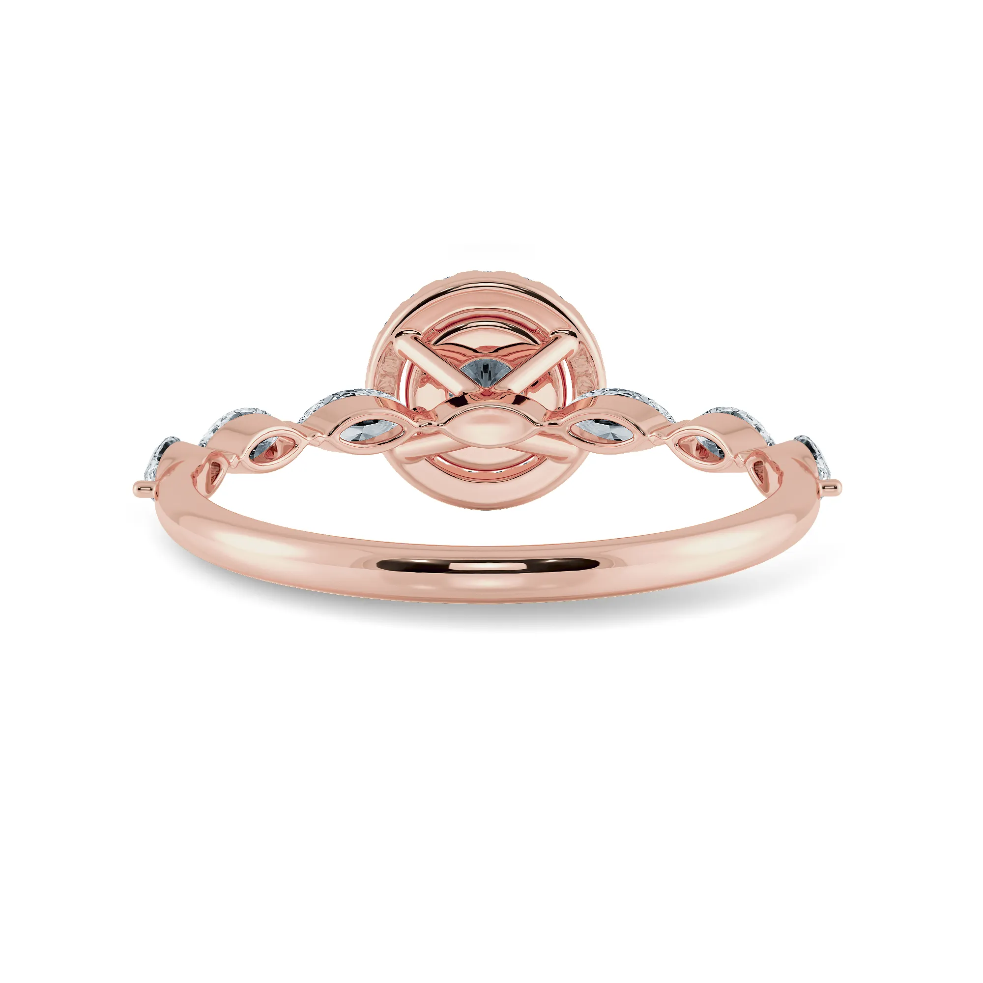 1-Carat Solitaire Halo Diamond with Marquise Cut Diamond Accents 18K Rose Gold Ring JL AU 1278R-C