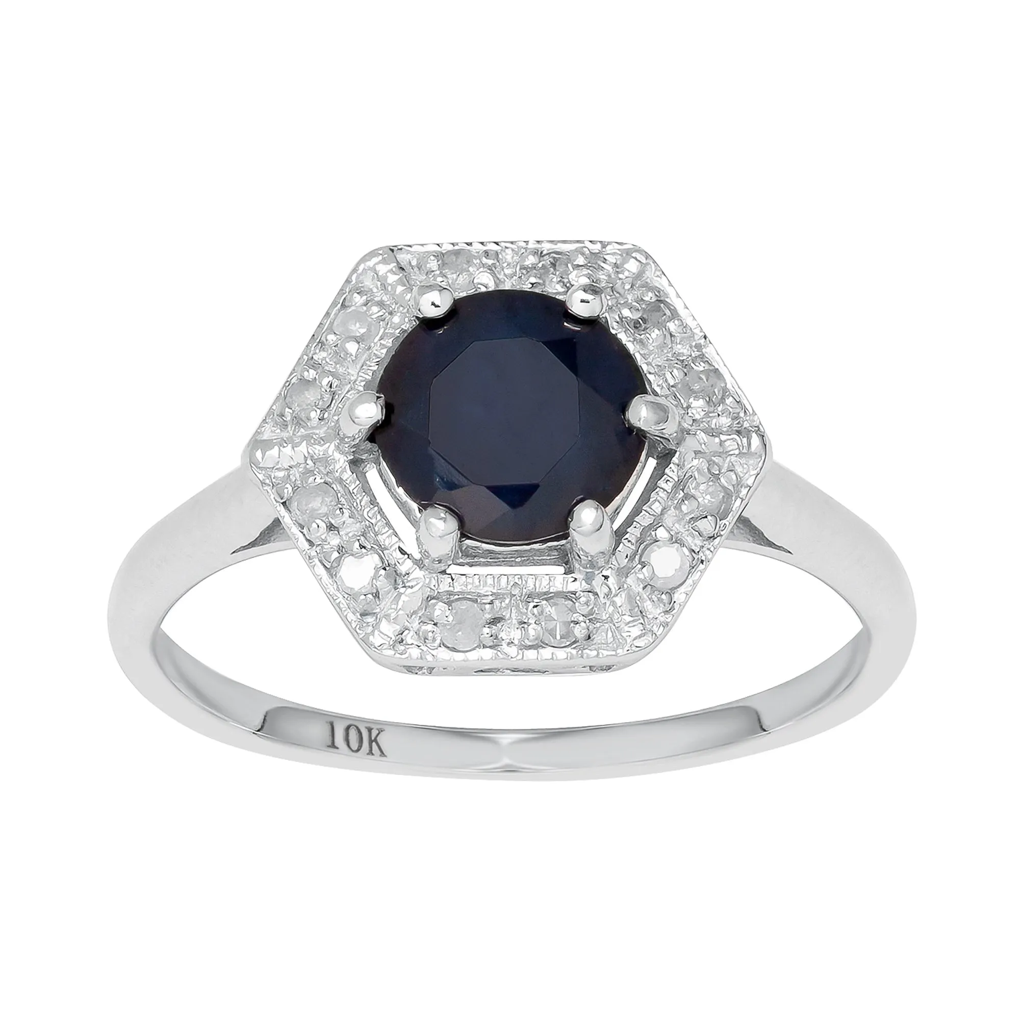 10k White Gold Vintage Style Genuine Round Sapphire and Diamond Halo Ring 2