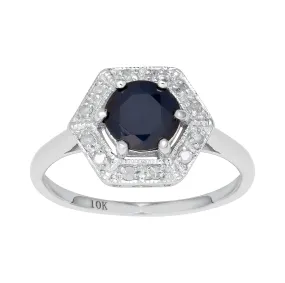 10k White Gold Vintage Style Genuine Round Sapphire and Diamond Halo Ring 2