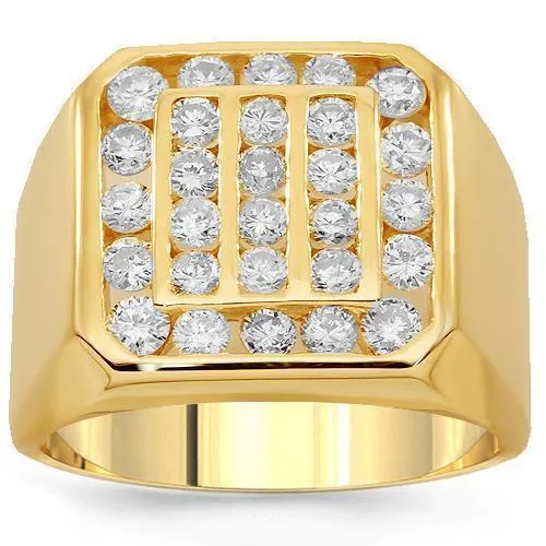 14K Solid Yellow Gold Men's Diamond Ring 0.8 Cwt.
