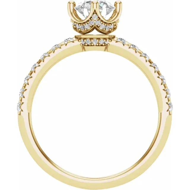 14K Yellow Gold 6.5 mm Round 3/8 CTW Natural Diamond Semi-Set Engagement Ring