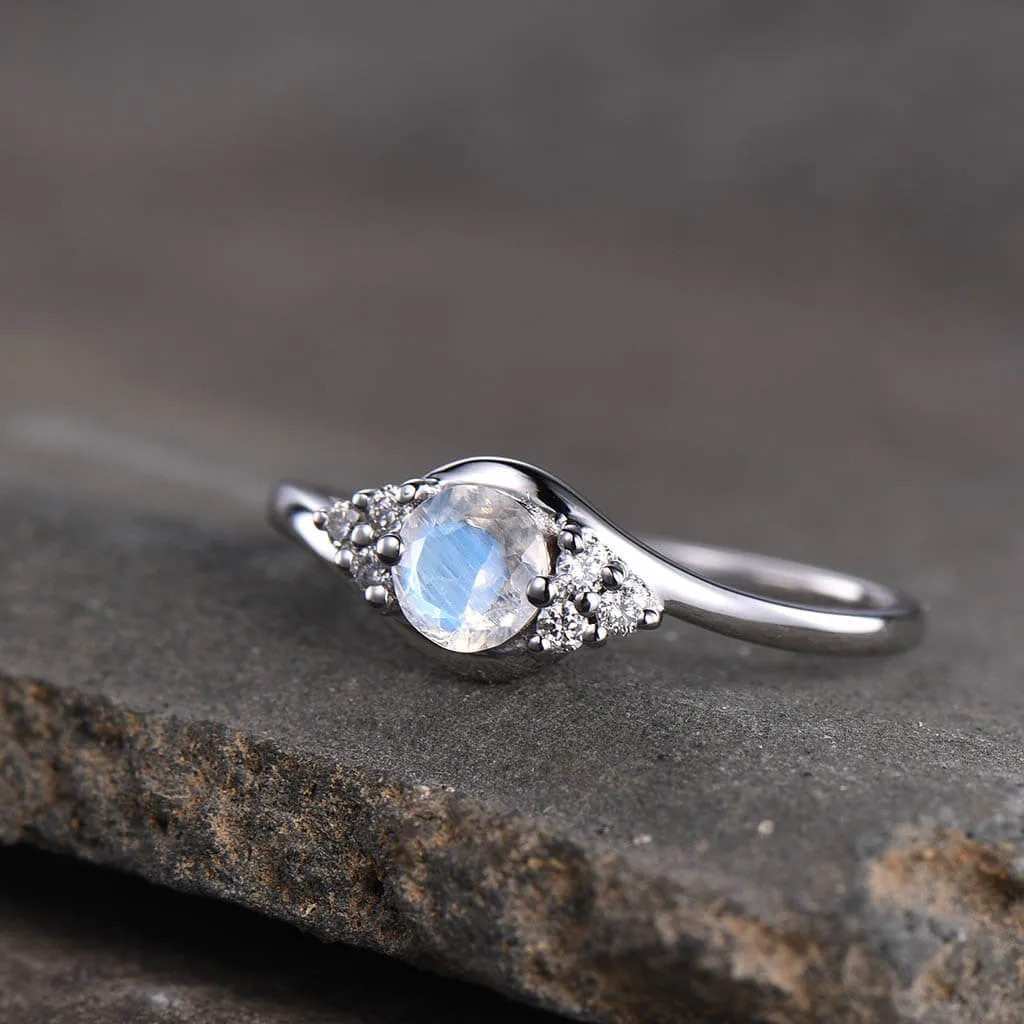 14K/18K Gold Art Deco Moonstone Engagement Ring Round Cut