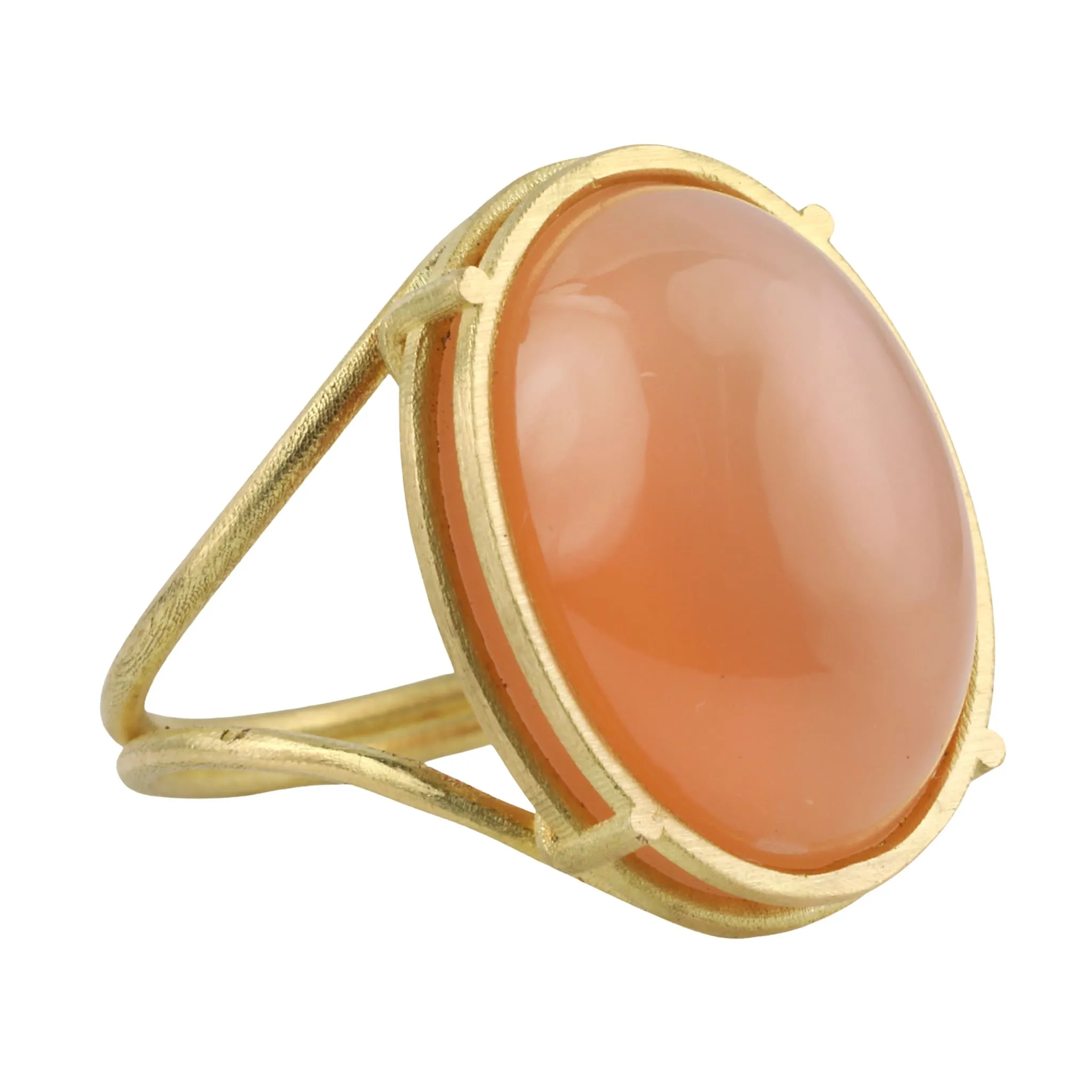 18K Gold and Cabochon Apricot Moonstone Ring in "Cage" Setting