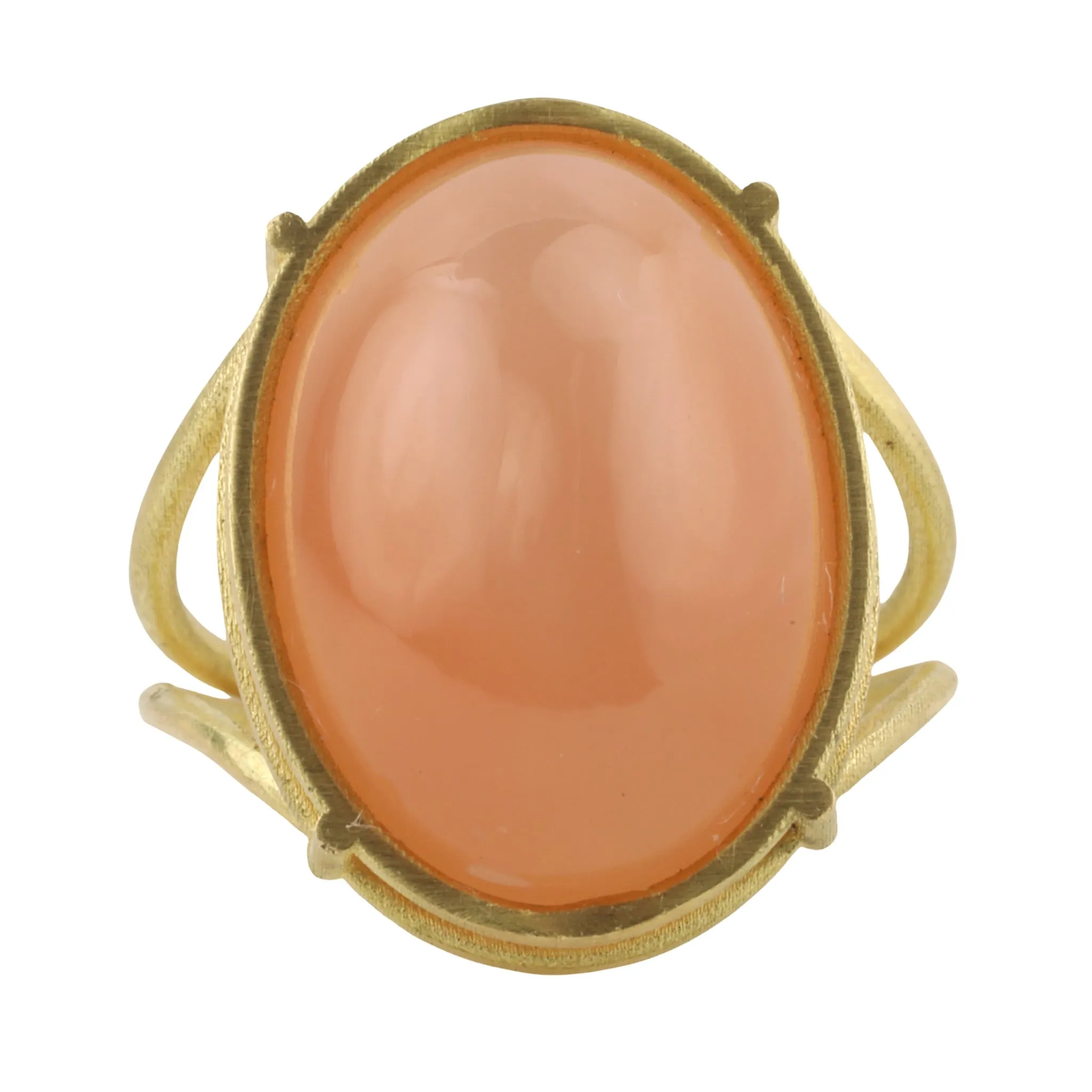 18K Gold and Cabochon Apricot Moonstone Ring in "Cage" Setting