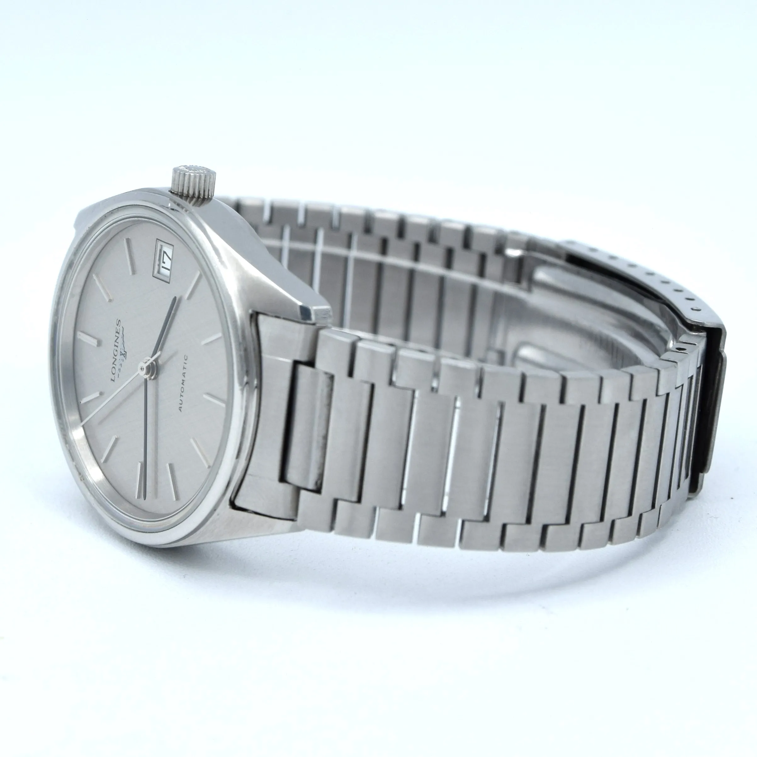 1990s Longines simple Elegant Automatic & minimalist bracelet watch  1659 - grey graphite 'Linen' Dial