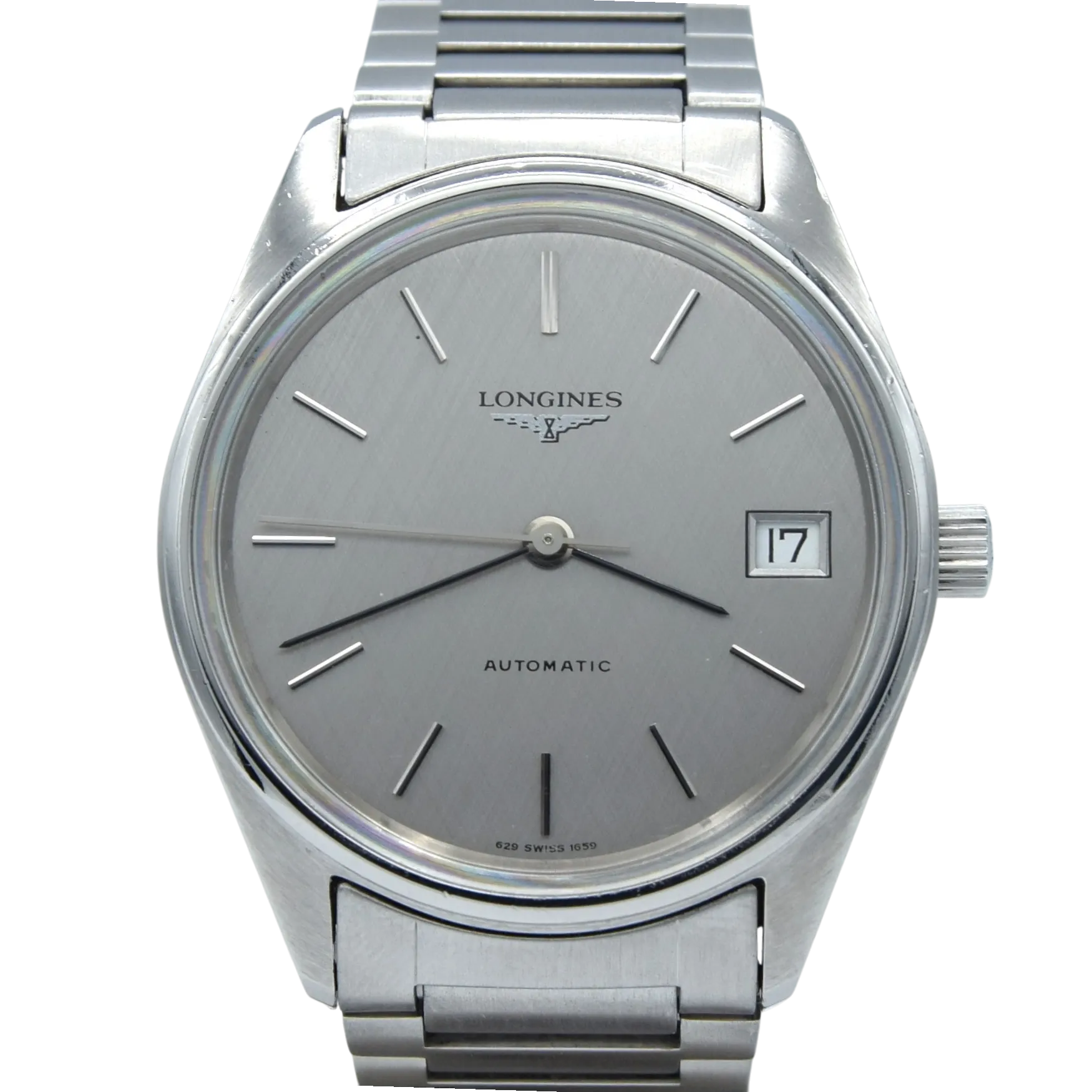 1990s Longines simple Elegant Automatic & minimalist bracelet watch  1659 - grey graphite 'Linen' Dial