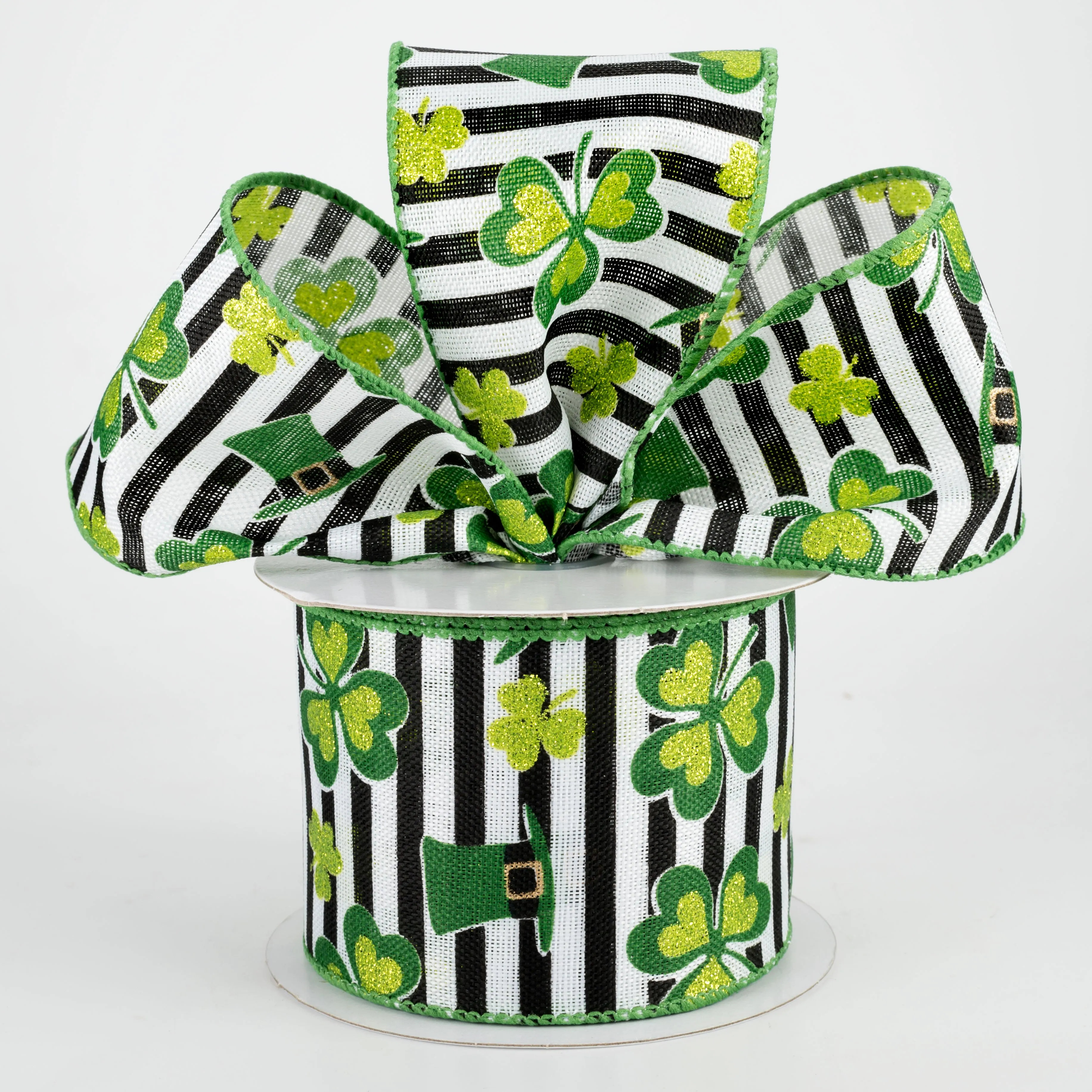 2.5" St. Patrick's Clovers & Hats Stripe Ribbon (10 Yards)