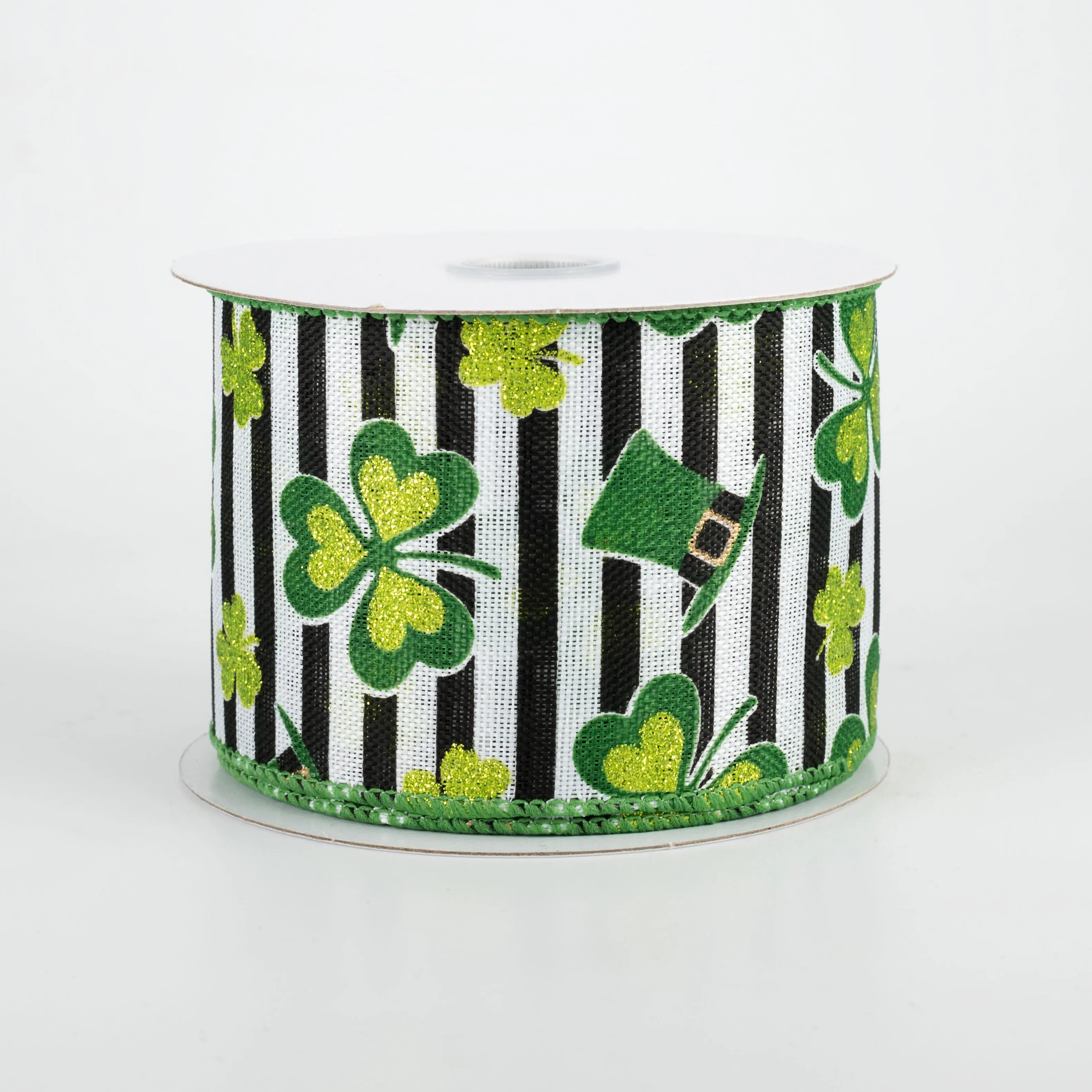 2.5" St. Patrick's Clovers & Hats Stripe Ribbon (10 Yards)