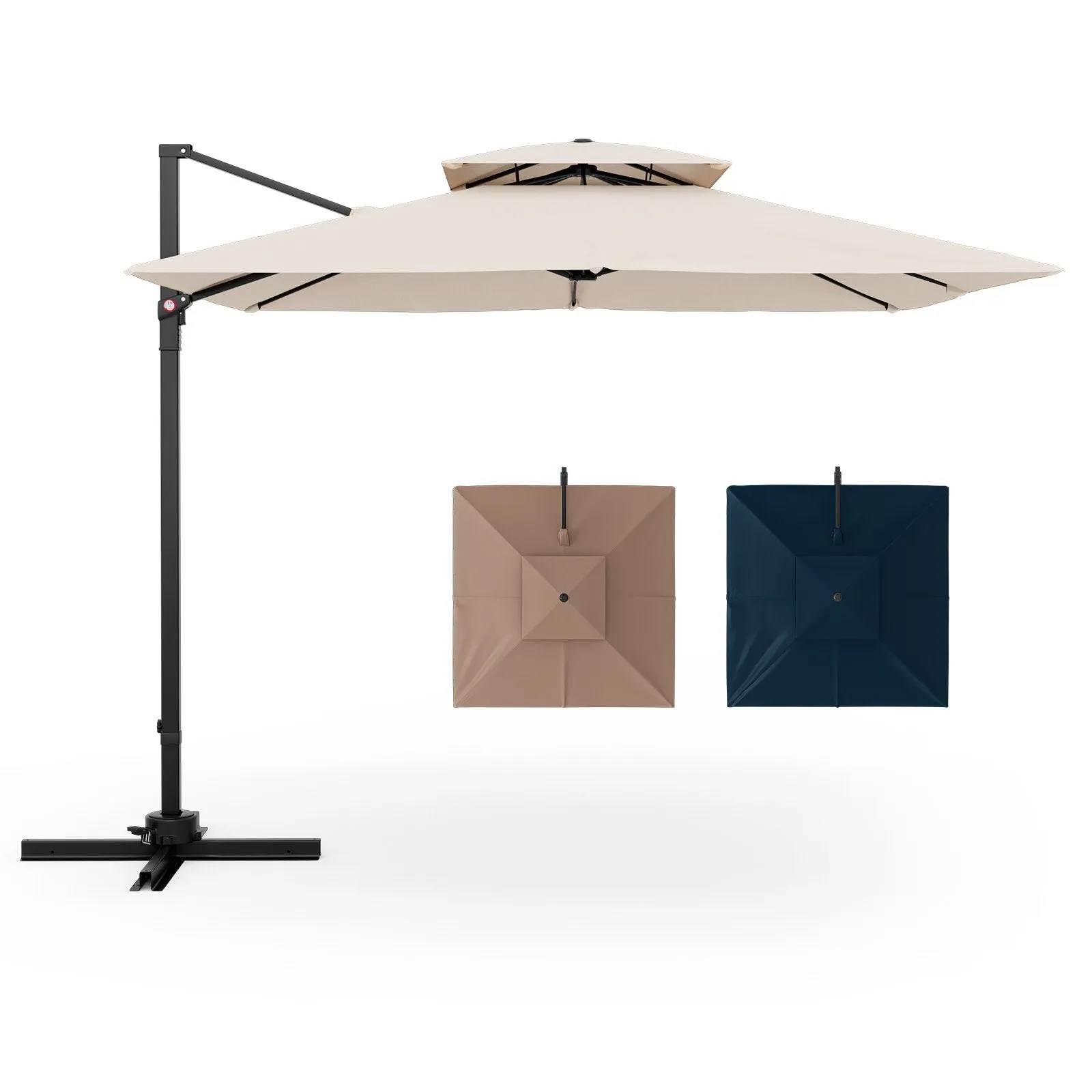 3M Square Cantilever Garden Parasol with 360° Rotation and Double Top-Beige