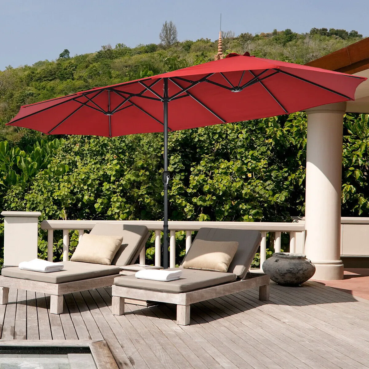 450CM Double Sided Outdoor Umbrella Twin Size with Crank Handle-Wine