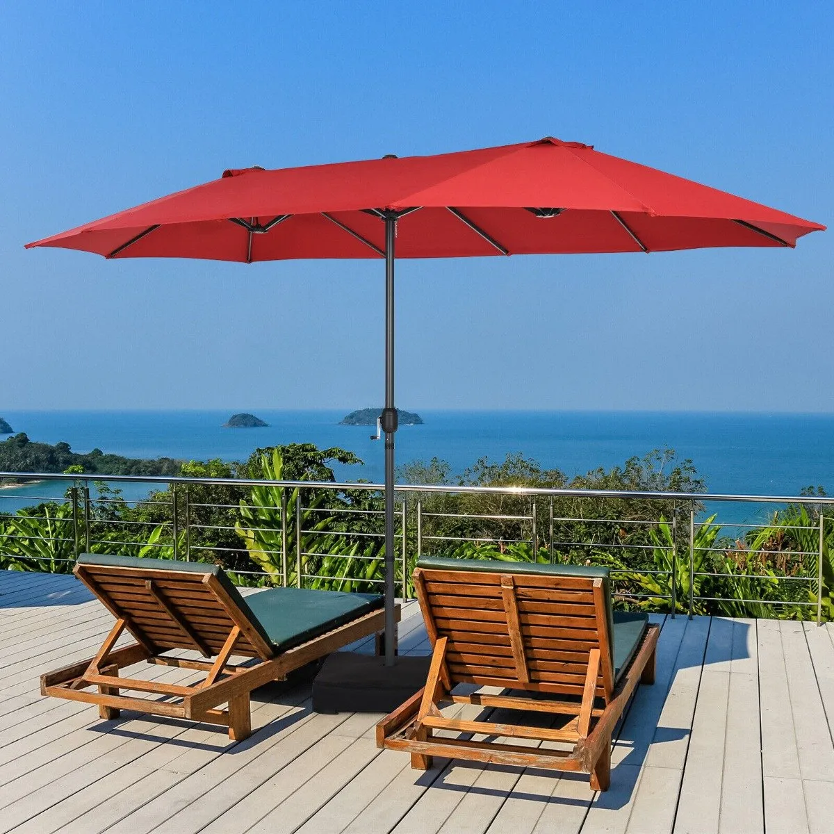 450CM Double Sided Outdoor Umbrella Twin Size with Crank Handle-Wine