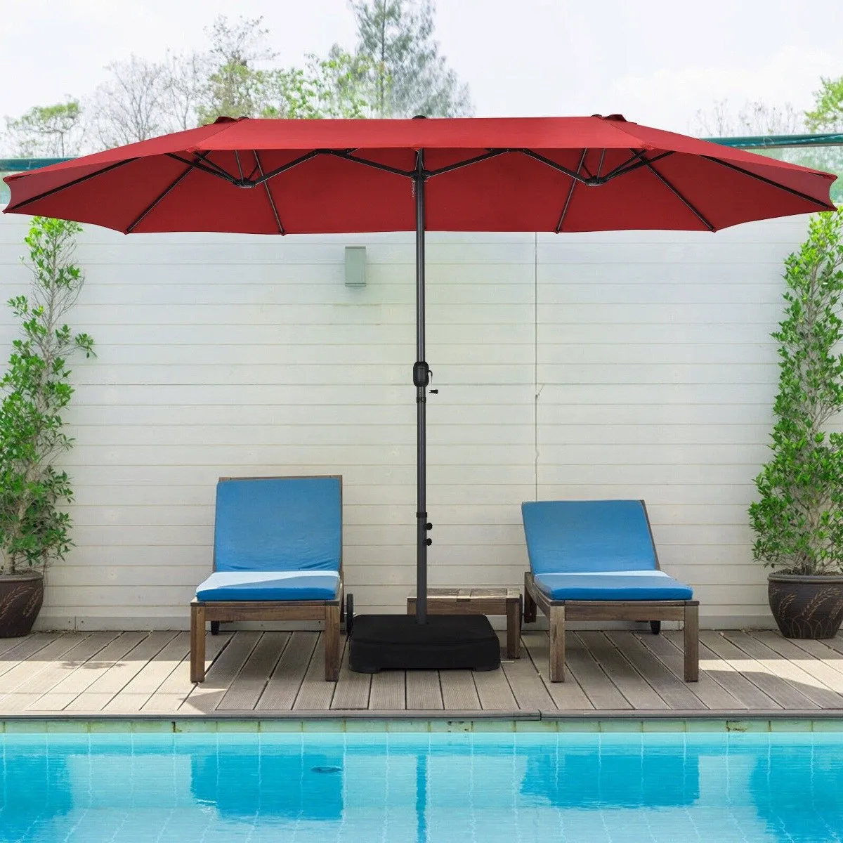 450CM Double Sided Outdoor Umbrella Twin Size with Crank Handle-Wine