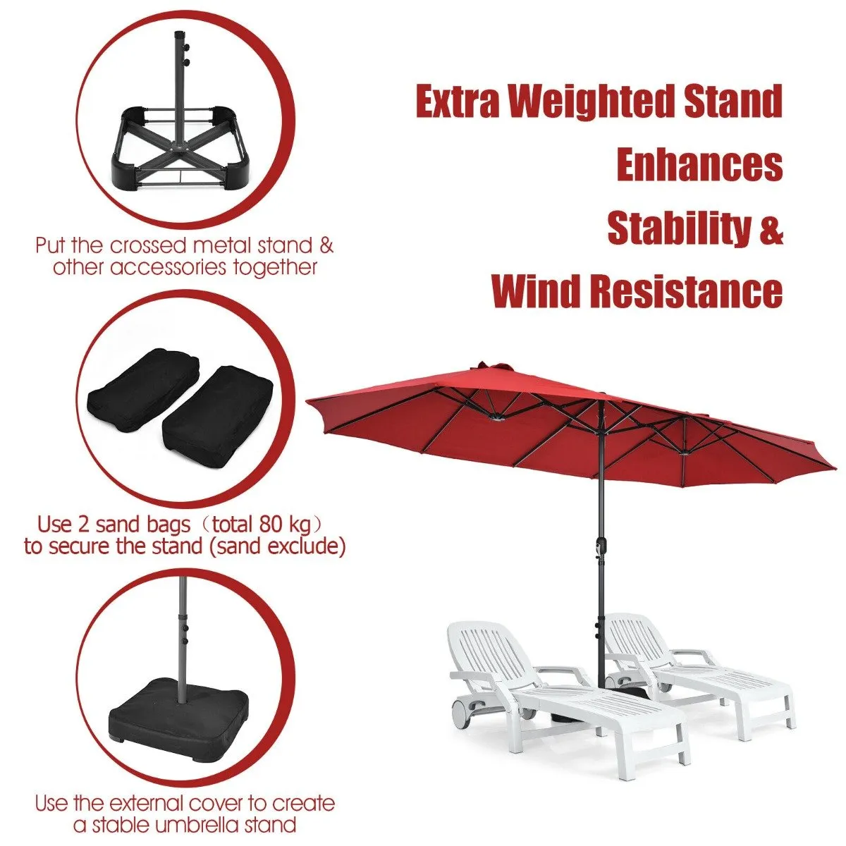 450CM Double Sided Outdoor Umbrella Twin Size with Crank Handle-Wine