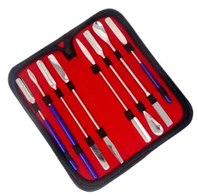 9 in 1 Stainless Steel Sampling Spoons Laboratory Scoops Mixing Spatulas Vinyl Comfort Grip in a Case