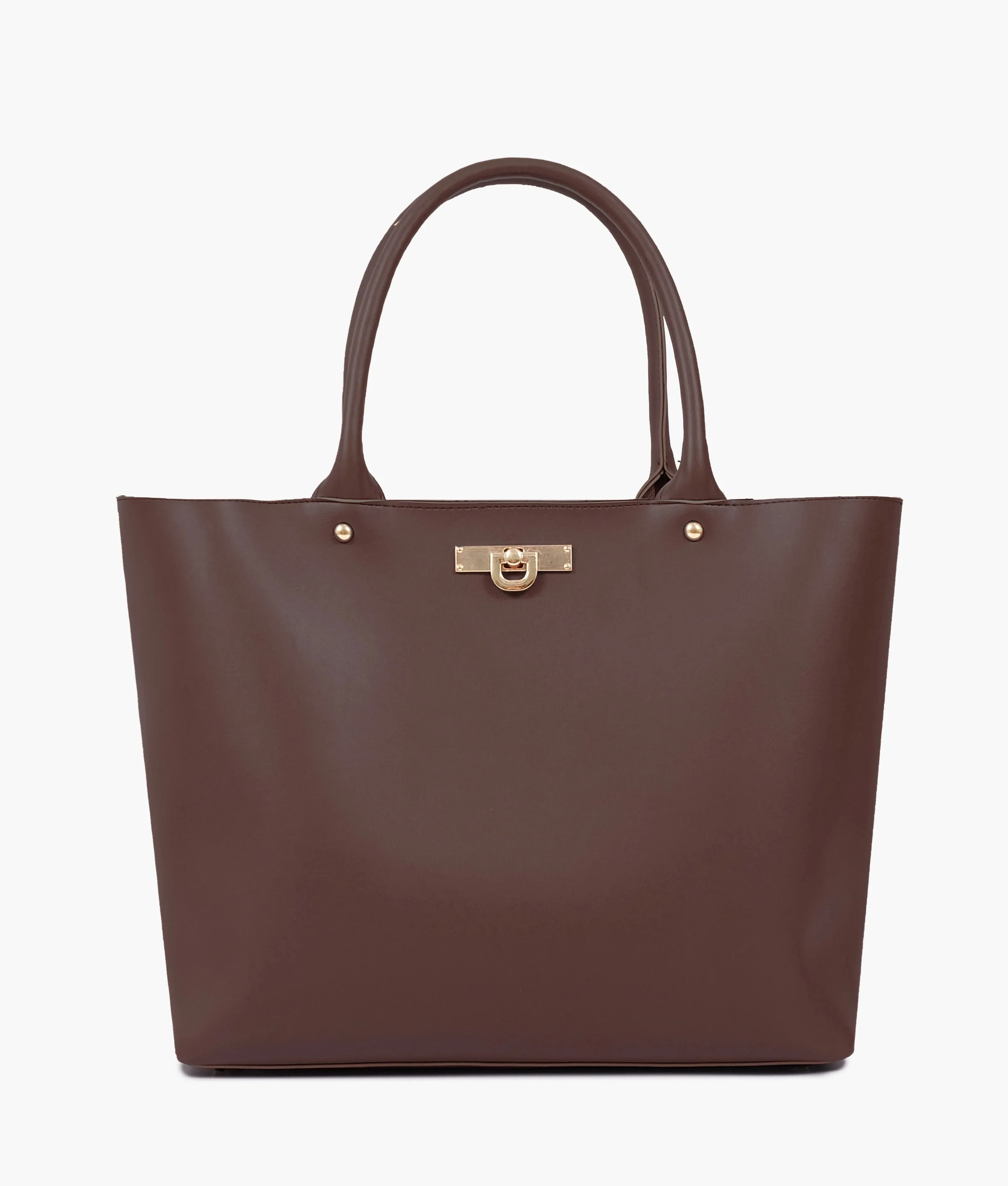 A dark brown tote bag with a zipper.