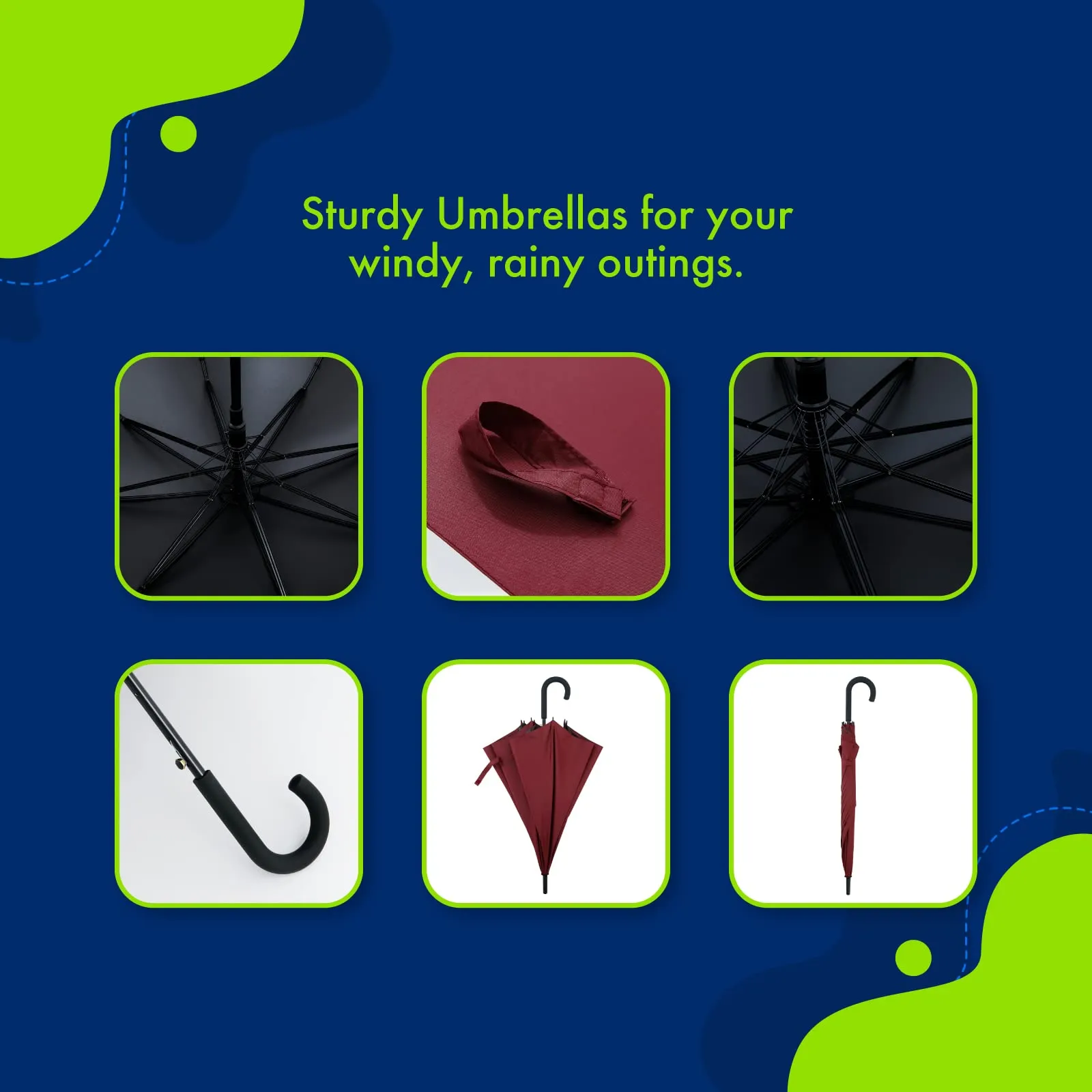 ABSORBIA Unisex Straight Umbrella Black and 3X Folding Umbrella Black (Pack of 2), For Rain & Sun Protection and also windproof | Double Layer Folding Portable Umbrella with Cover