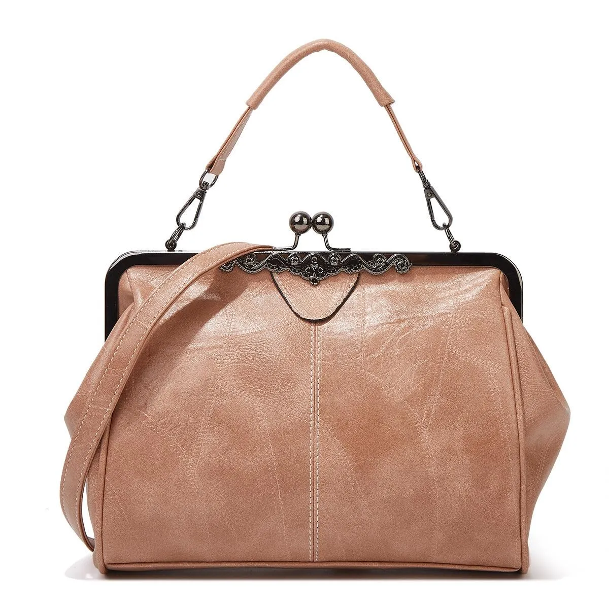 Adjustable Leather Crossbody Bag with Vintage Buckle - Black