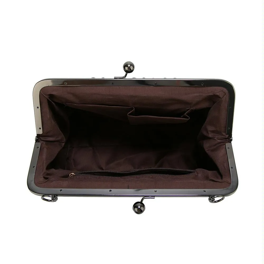 Adjustable Leather Crossbody Bag with Vintage Buckle - Black