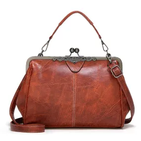 Adjustable Leather Crossbody Bag with Vintage Buckle - Brown