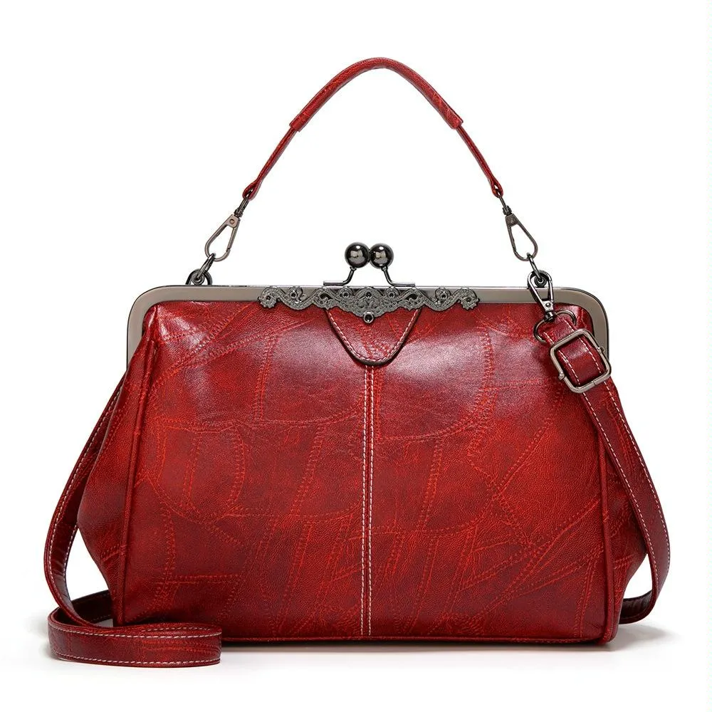 Adjustable Leather Crossbody Bag with Vintage Buckle - Green