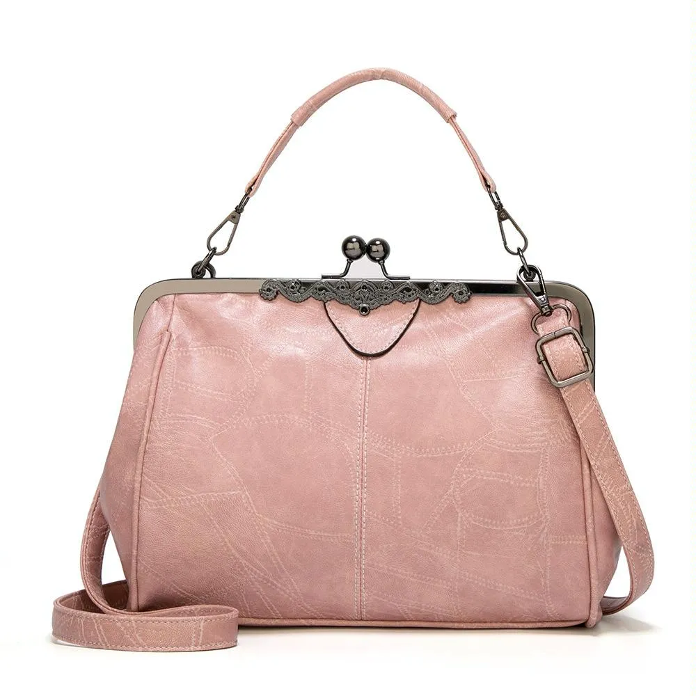 Adjustable Leather Crossbody Bag with Vintage Buckle - Green