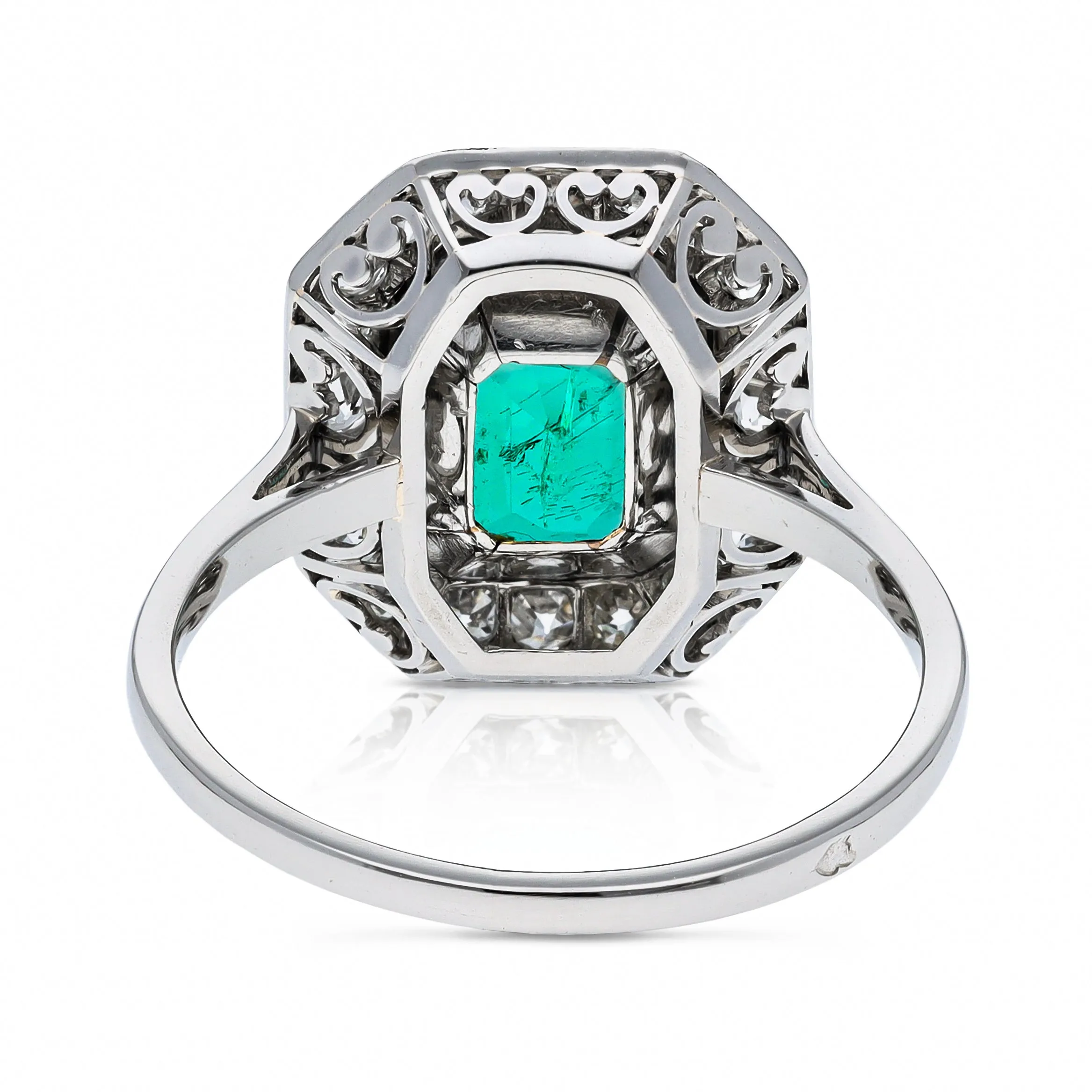Art Deco, 1920s, emerald and diamond cluster engagement ring, platinum