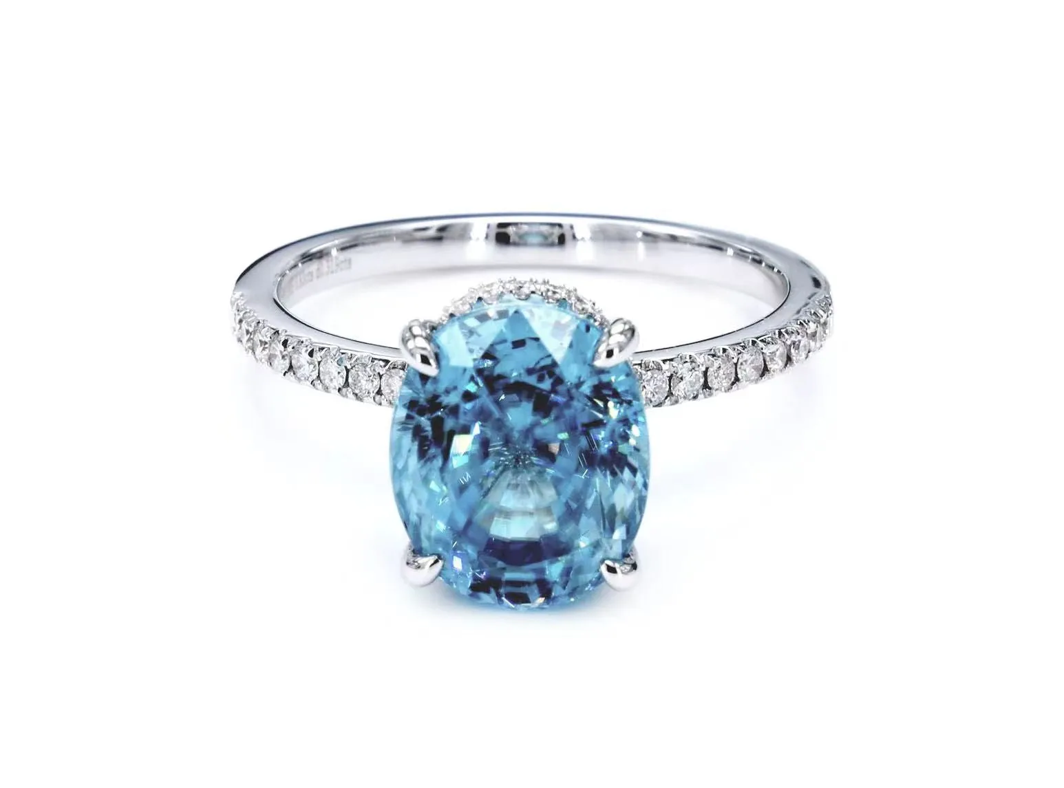 Blue Zircon and Diamond Ring