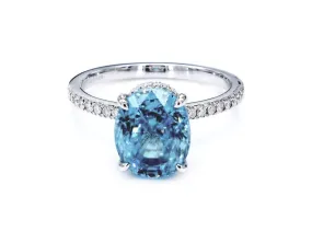 Blue Zircon and Diamond Ring