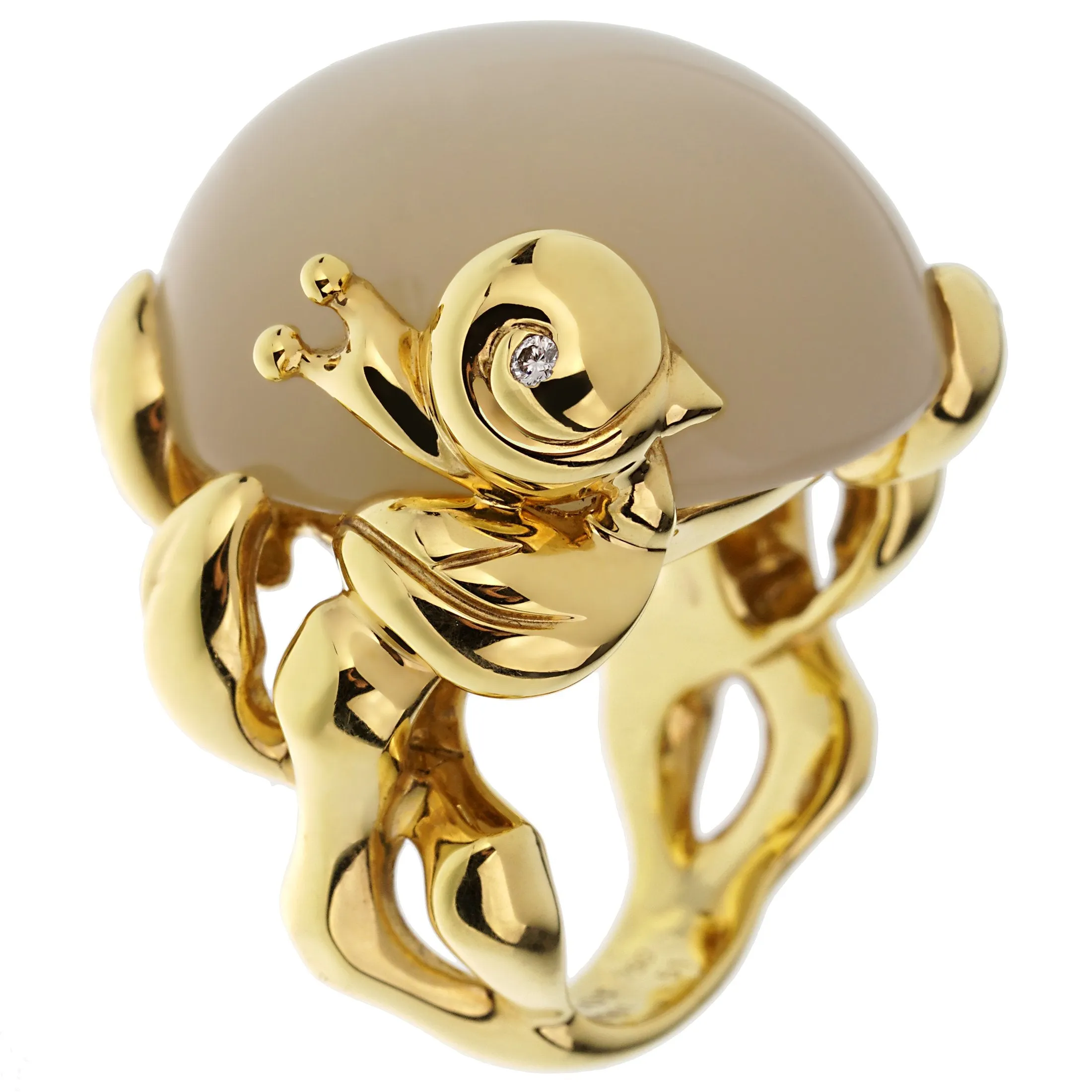 Christian Dior 40ct Moonstone Diamond 18k Yellow Gold Cocktail Ring Sz 4