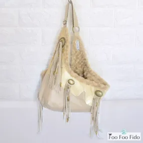 Cream Leather Fringe and Concho Crossbody Sling