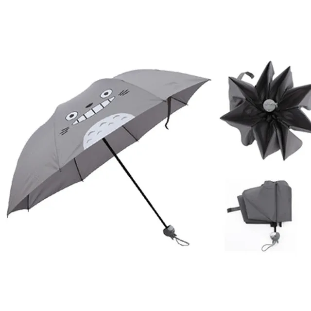 Creative Cute Cartoon Bear Rabbit Totoro Villain Children Umbrella 3 Folding Pongee Windproof Rain Umbrella For Kids