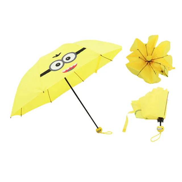 Creative Cute Cartoon Bear Rabbit Totoro Villain Children Umbrella 3 Folding Pongee Windproof Rain Umbrella For Kids