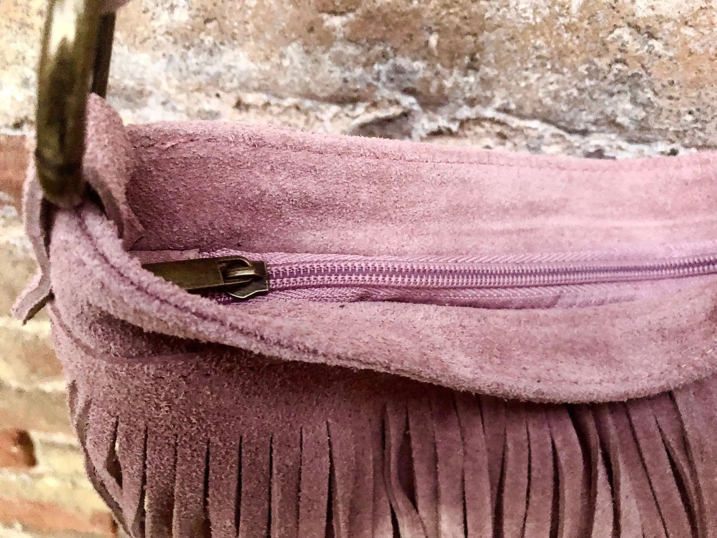 Cross body bag. BOHO suede leather bag in light PINK with FRINGES. Larger style.  Genuine suede messenger bag Pink hippy bag in  leatheri