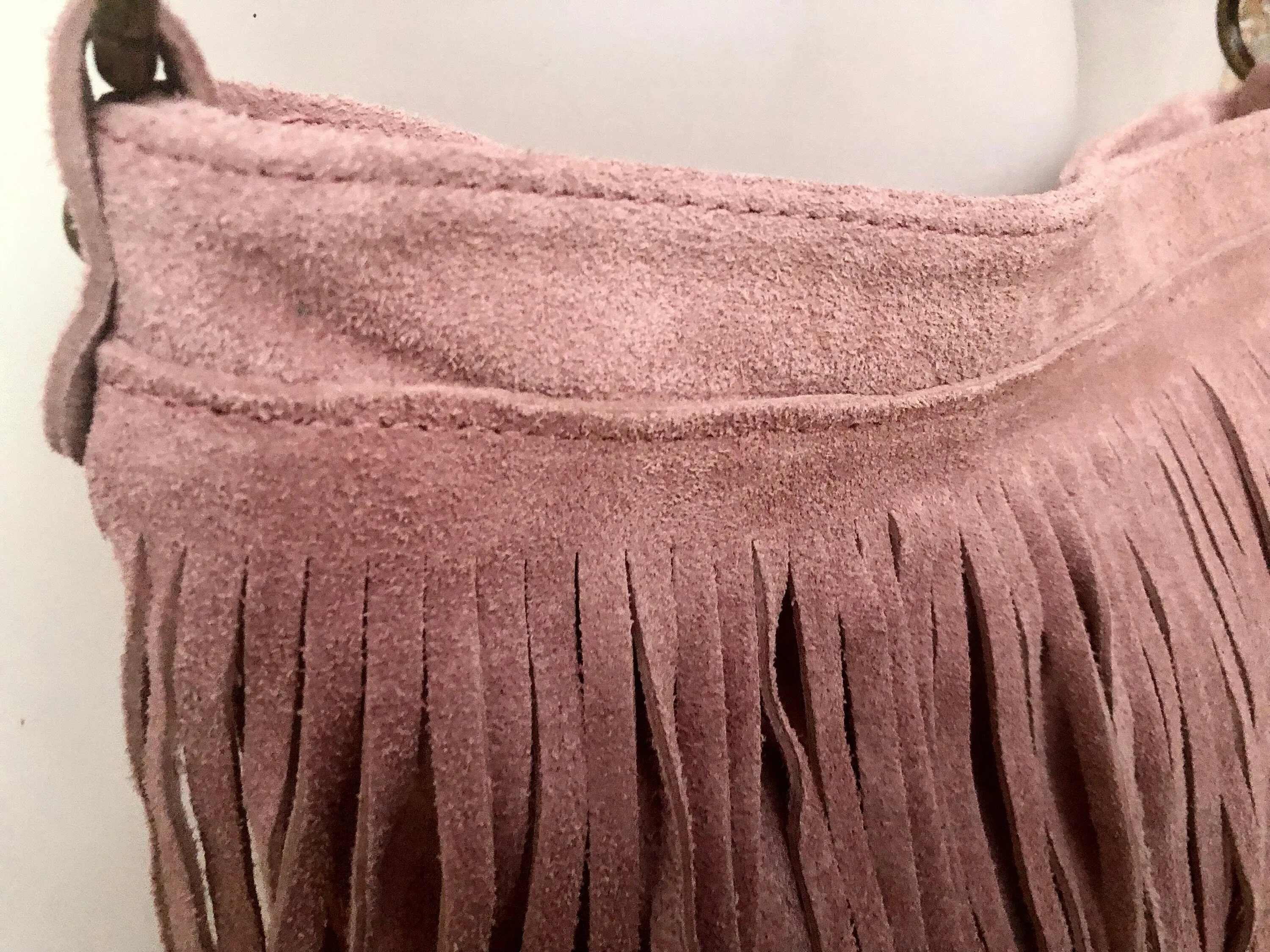 Cross body bag. BOHO suede leather bag in light PINK with FRINGES. Larger style.  Genuine suede messenger bag Pink hippy bag in  leatheri