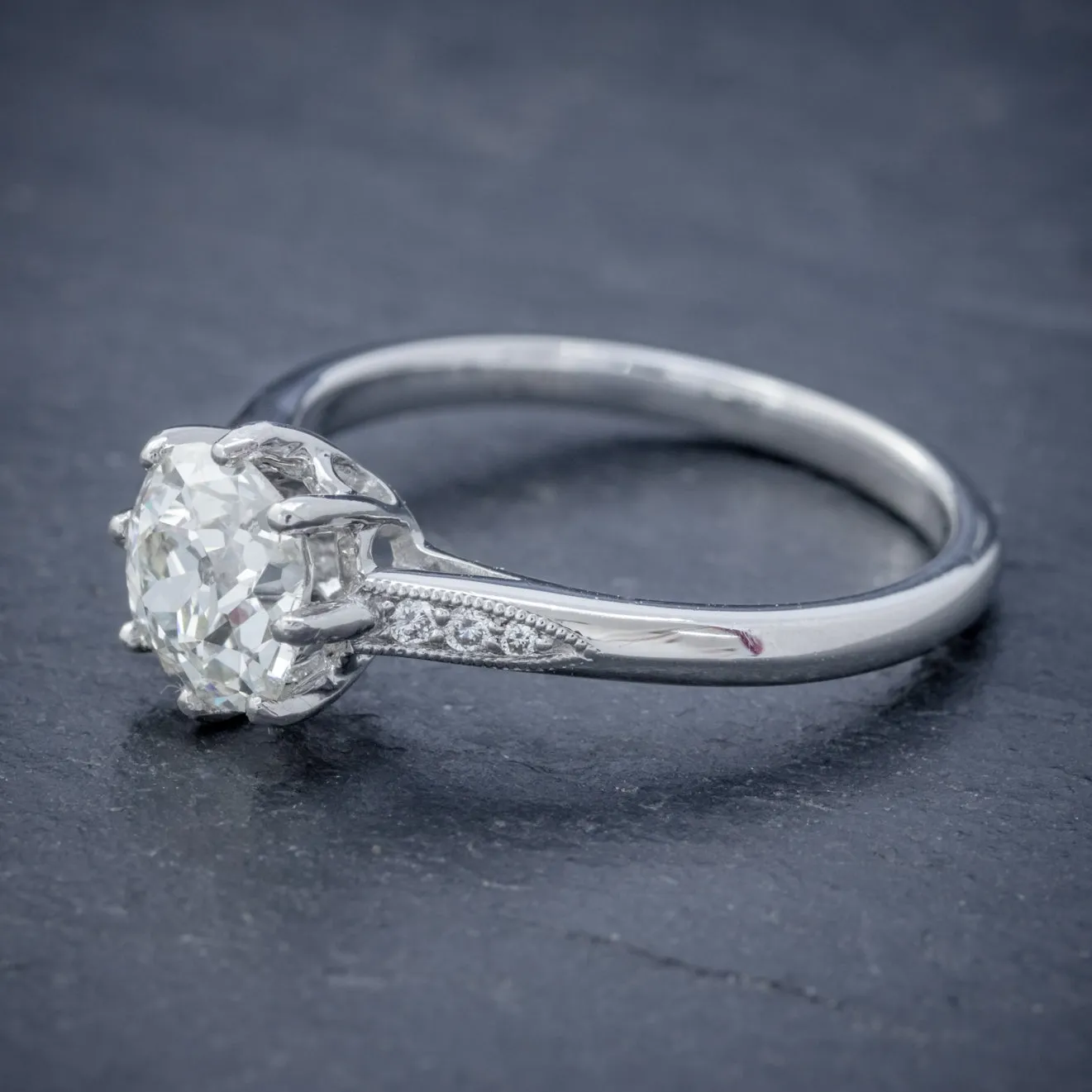 Edwardian Style Diamond Solitaire Engagement Ring Platinum 1.24Ct Old Cut Diamond Cert