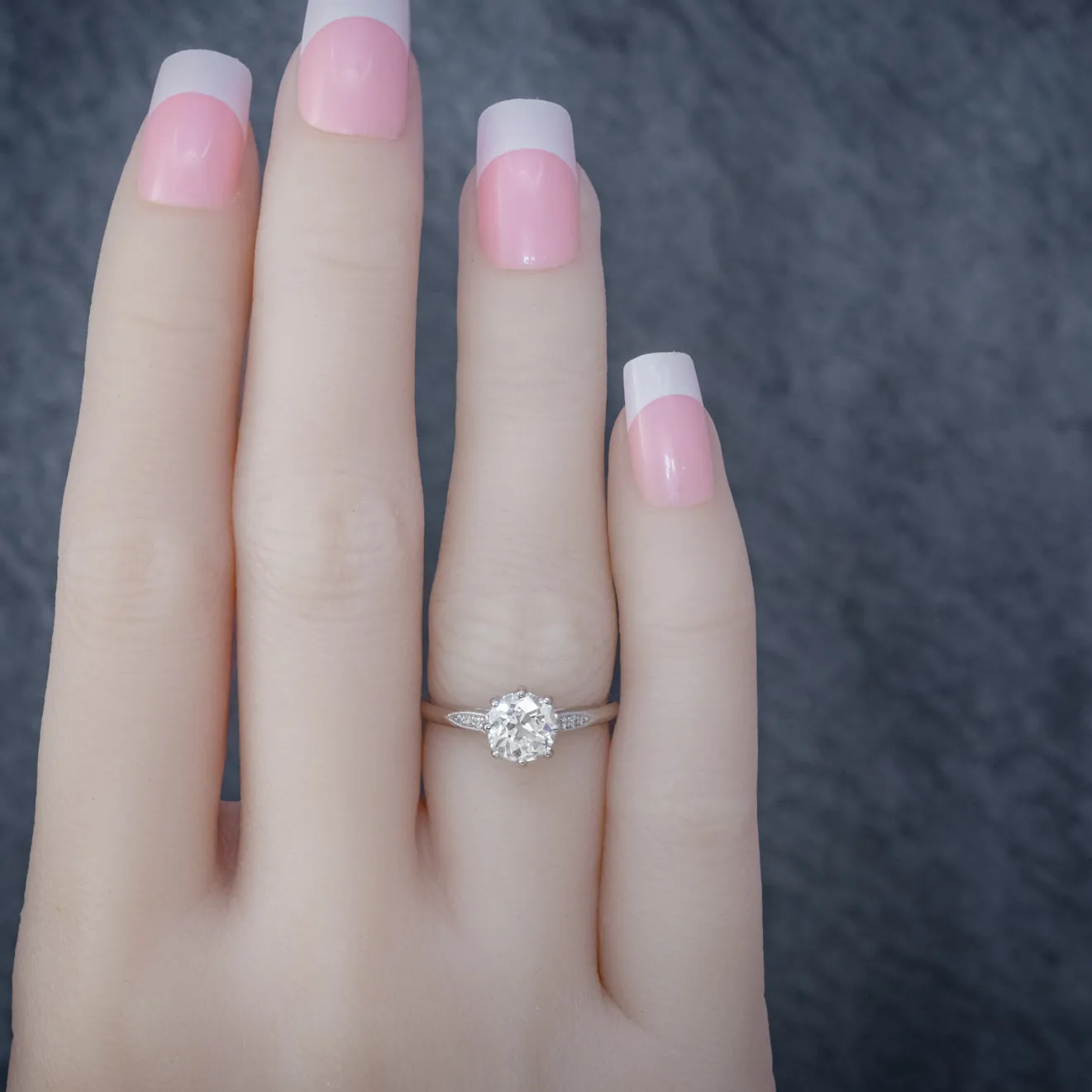 Edwardian Style Diamond Solitaire Engagement Ring Platinum 1.24Ct Old Cut Diamond Cert