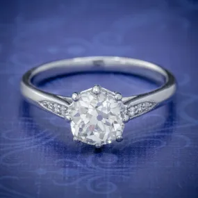 Edwardian Style Diamond Solitaire Engagement Ring Platinum 1.24Ct Old Cut Diamond Cert