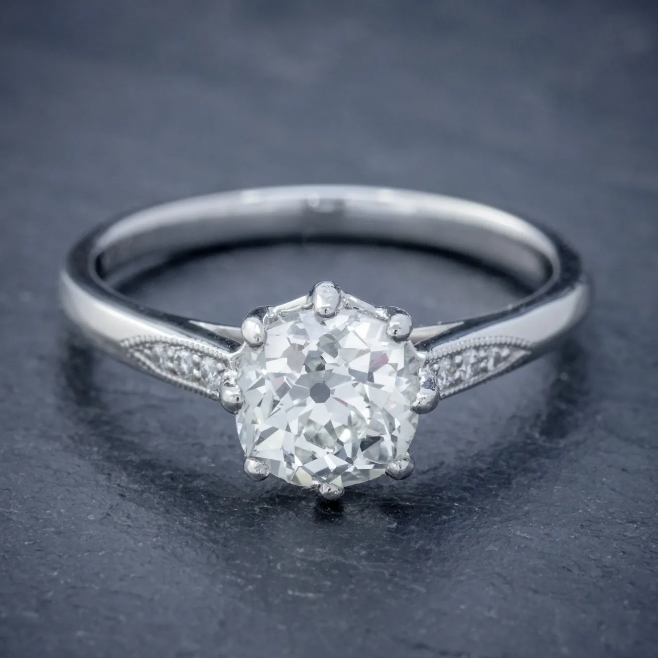 Edwardian Style Diamond Solitaire Engagement Ring Platinum 1.24Ct Old Cut Diamond Cert