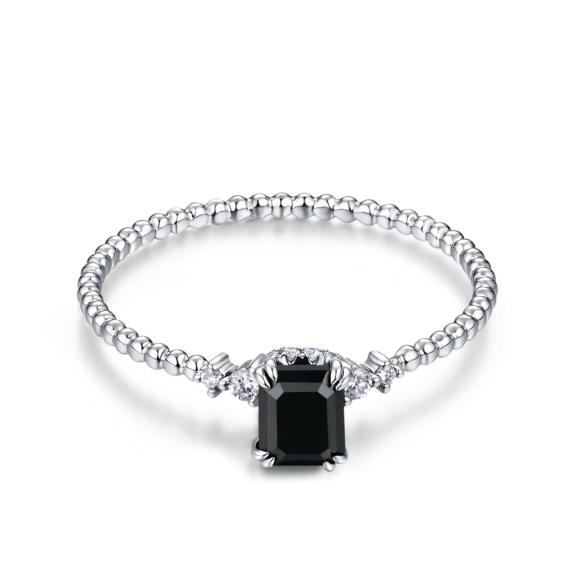 Emerald Black Diamond Beaded Ring